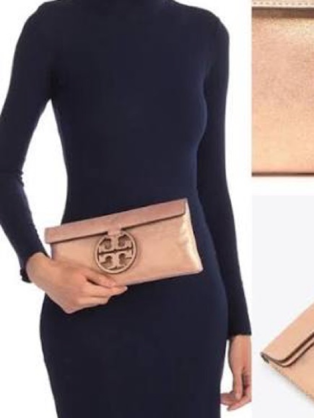 TORY BURCH Miller Clutch Bag Gold Leather Clutch Bag - Picture 14 of 16